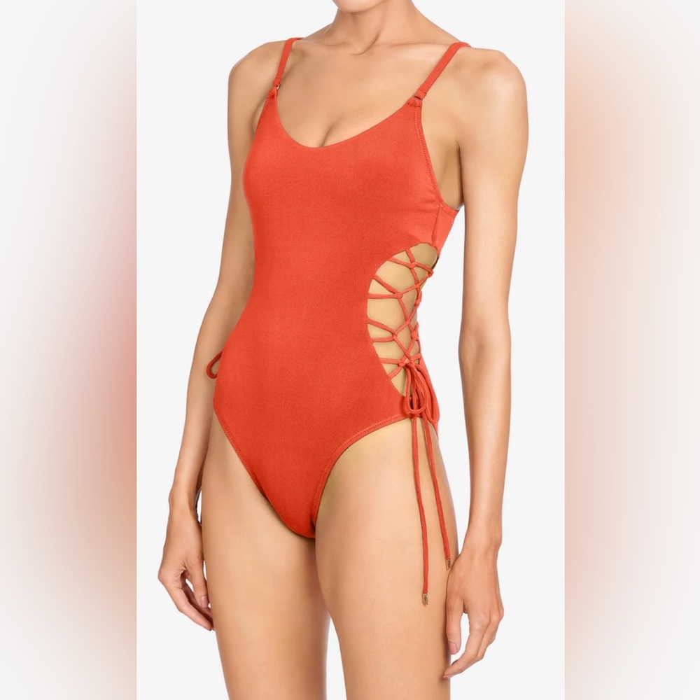 NWT Robin Piccone Aubrey Lace Up One Piece in Persimmon